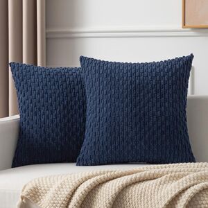 🟦 Set of 2 Navy Striped Velvet Pillow Covers 18x18 Textured Soft Boho Decor